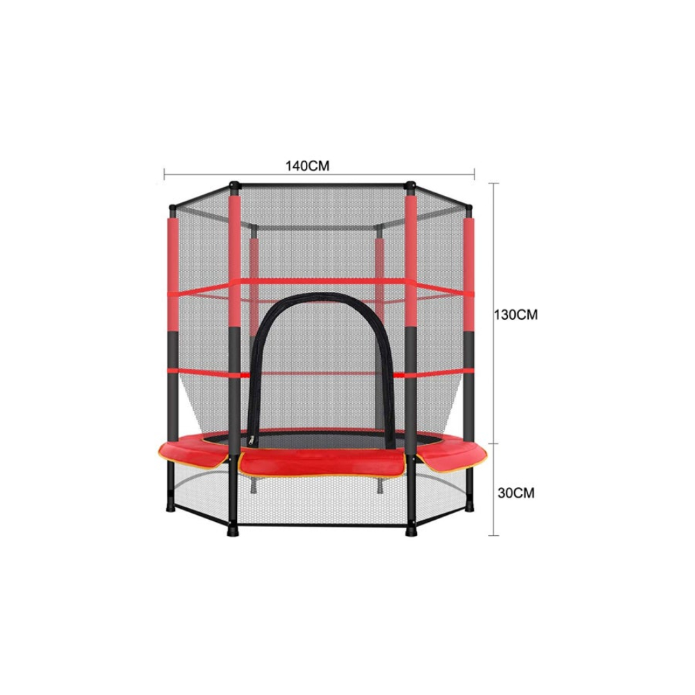  لعبة ترامبولين للأطفال مع سياج داخلي وخارجي بطول 5.5 قدم - أحمر