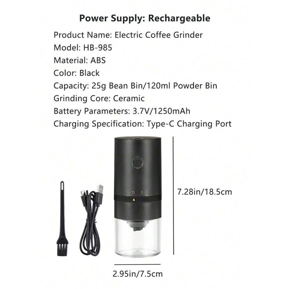 توسكانا طاحونة قهوة كهربائية محمولة قابلة لإعادة الشحن - أسود