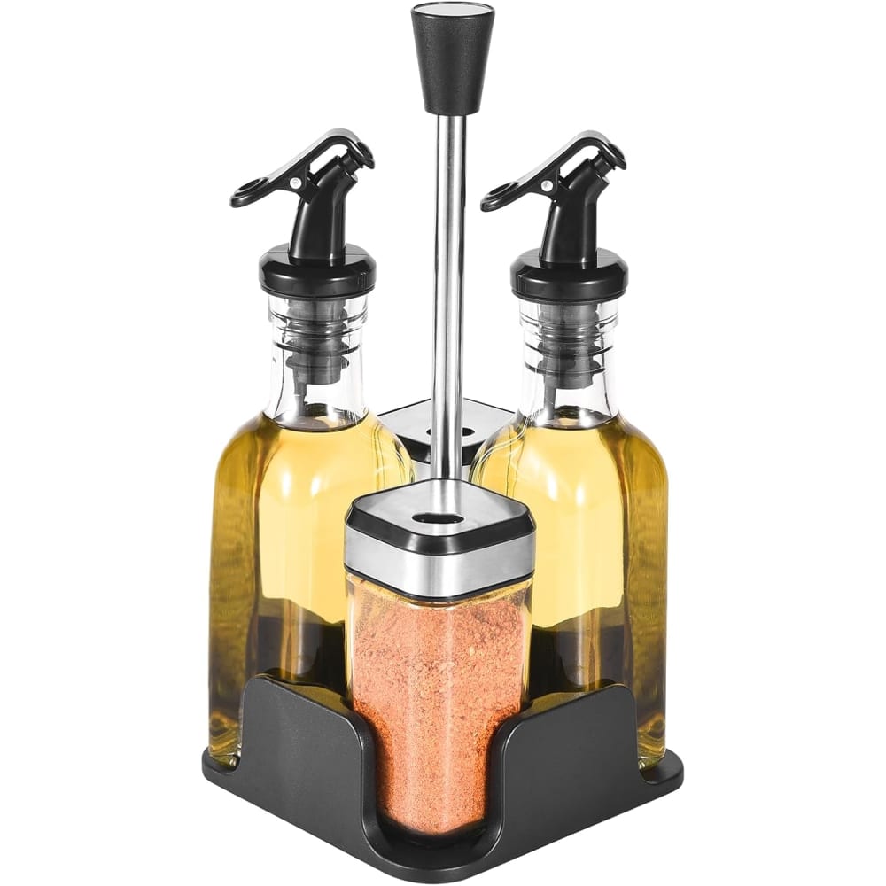 مجموعة زجاجات توابل وزيوت شفافة مع حامل معدني - موديل AL10103