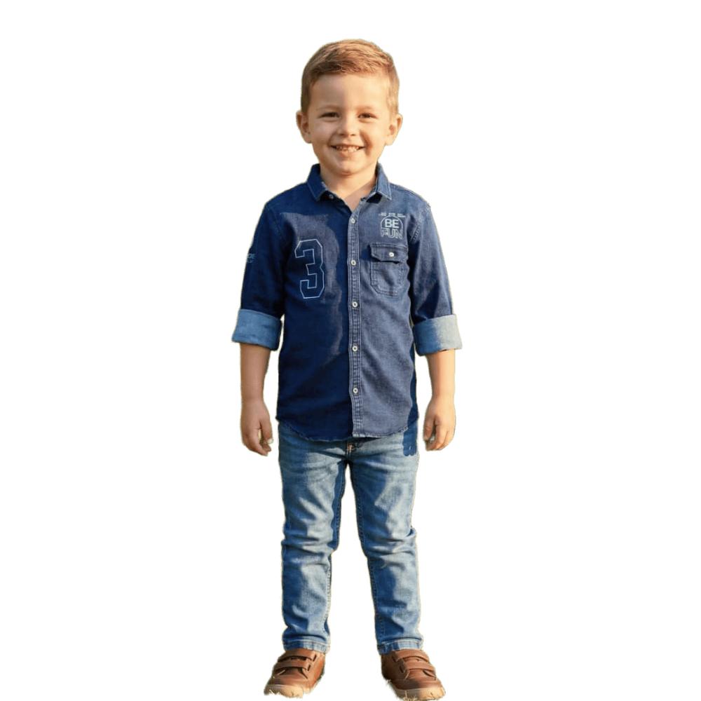 شميز ولادي جينز ازرق استرتش