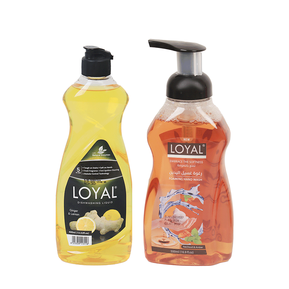 باكج لويال سائل الجلي برائحة الليمون والزنجبيل مع رغوة غسيل اليدين برائحة الباتشولي والعنبر