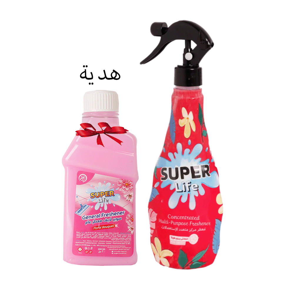 سوبر لايف معطر متعدد الإستخدامات الزهور المنعشة 500 مل مع معطر أرضيات برائحة باقة الزهور 200 مل عبوتين كهدية مجانية