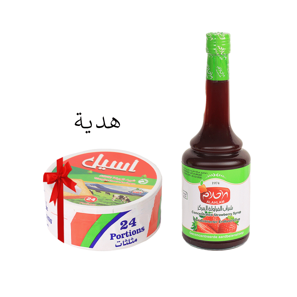 شراب أحلام بالفراولة مركز - 600 مل مع جبن أسيل مثلثات 24 قطعة كهدية مجانية