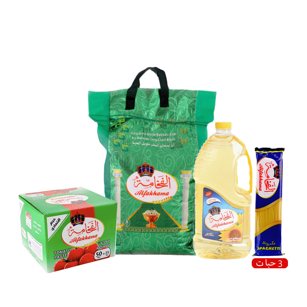 باكج 4 في 1 من أرز و زيت و صلصة طماطم و مكرونة طويلة الفخامة 