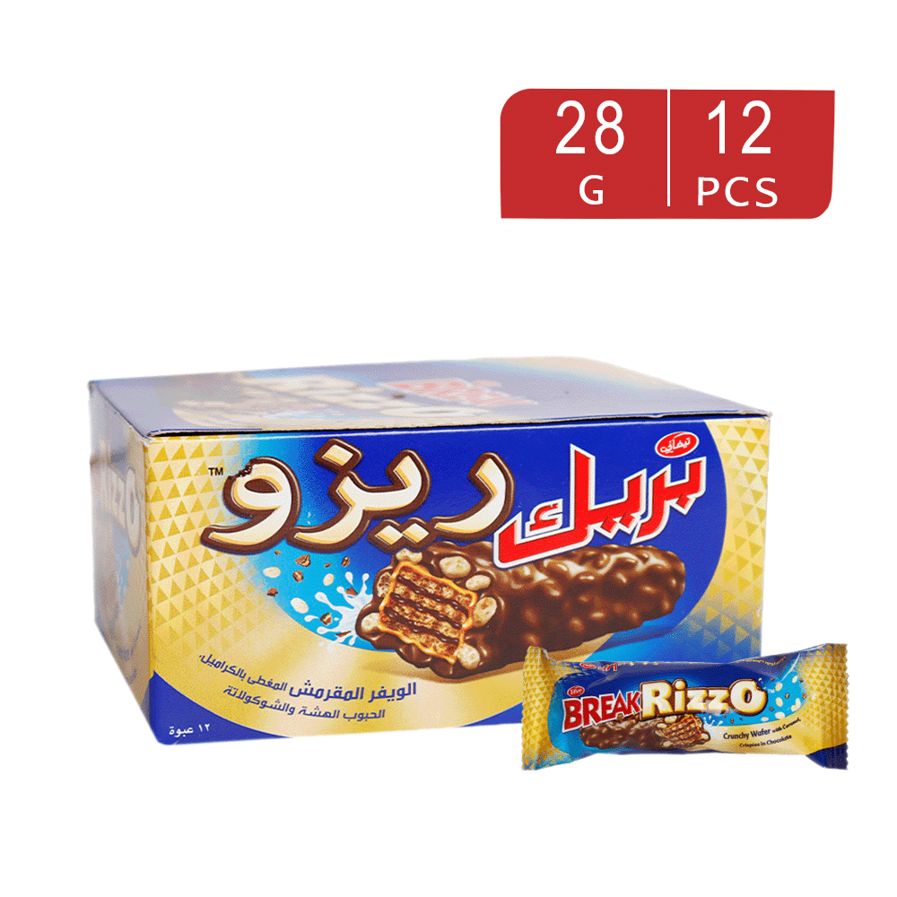 ريزو بريك ويفر مقرمش مغطى بالكراميل باكت عدد 12قطعة - 28 جم