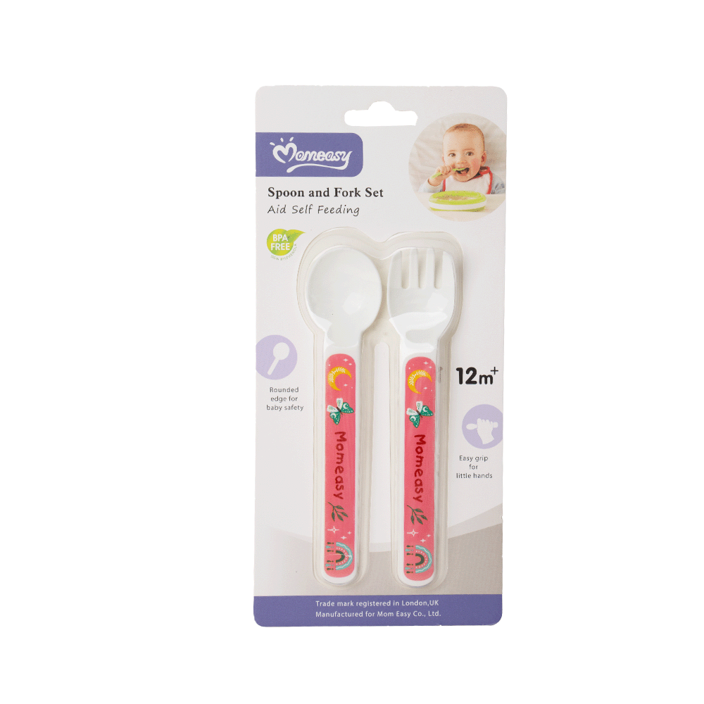 موم إيزي طقم ملعقة وشوكة للاطفال بلاستيك-orange

