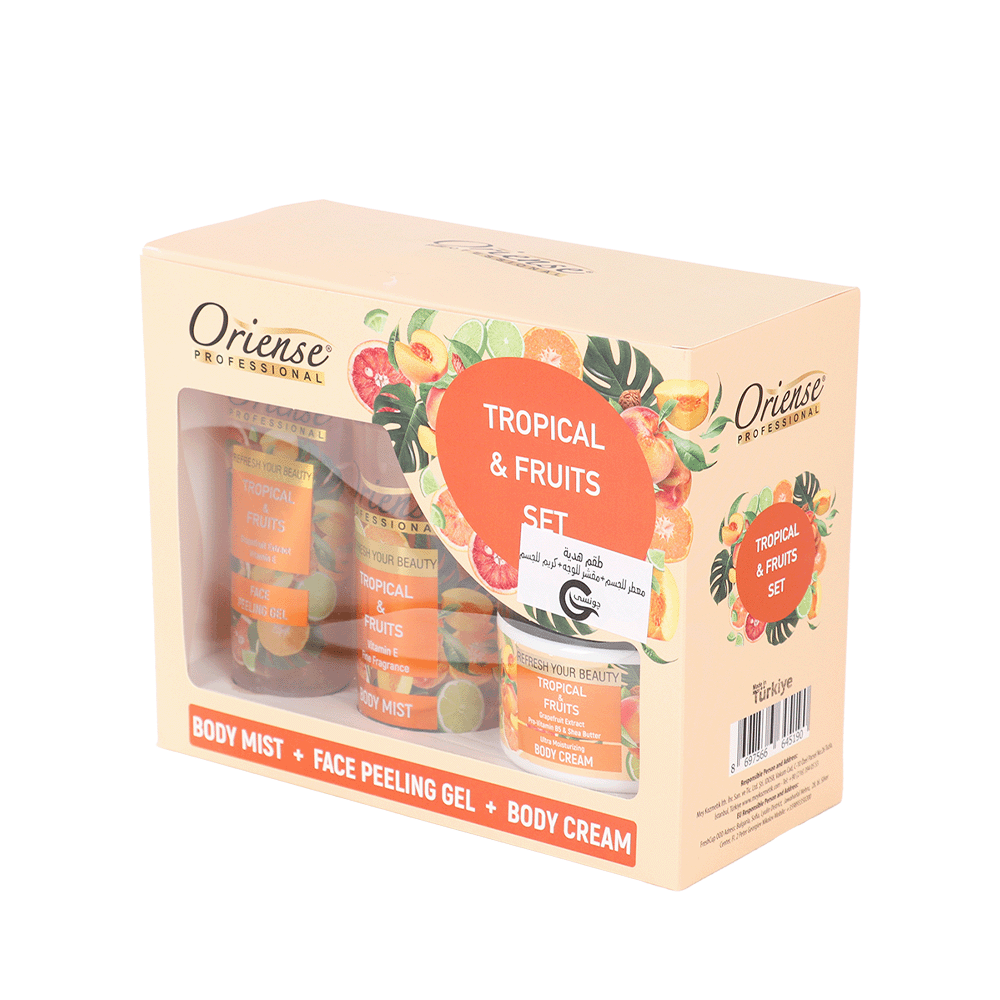 مجموعة الفواكة الأستوائية أورينس معطر جسم مع مقشر الوجة باضافة كريم الجسم - 3 قطع