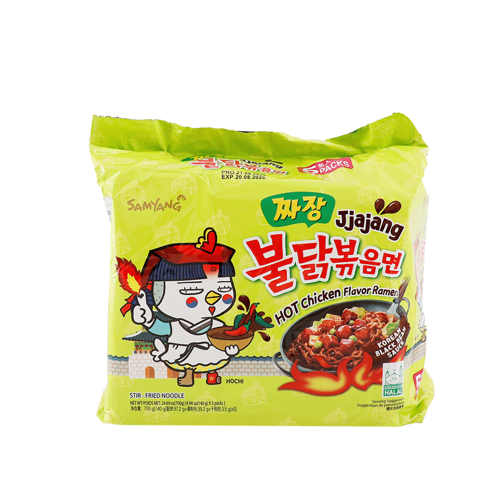 مكرونة كورية بولداك بنكهة الدجاج الحار مع الصوص الأسود – 140 جم × 5 حبات
