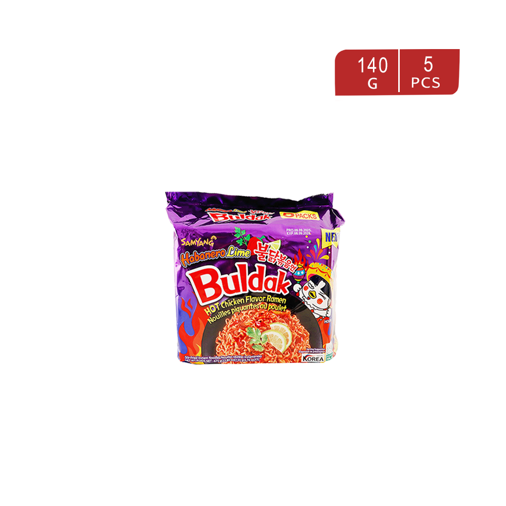 مكرونة كورية بولداك بنكهة الدجاج الحار مع هالبينيرو والليمون – 140 جم × 5 حبات
