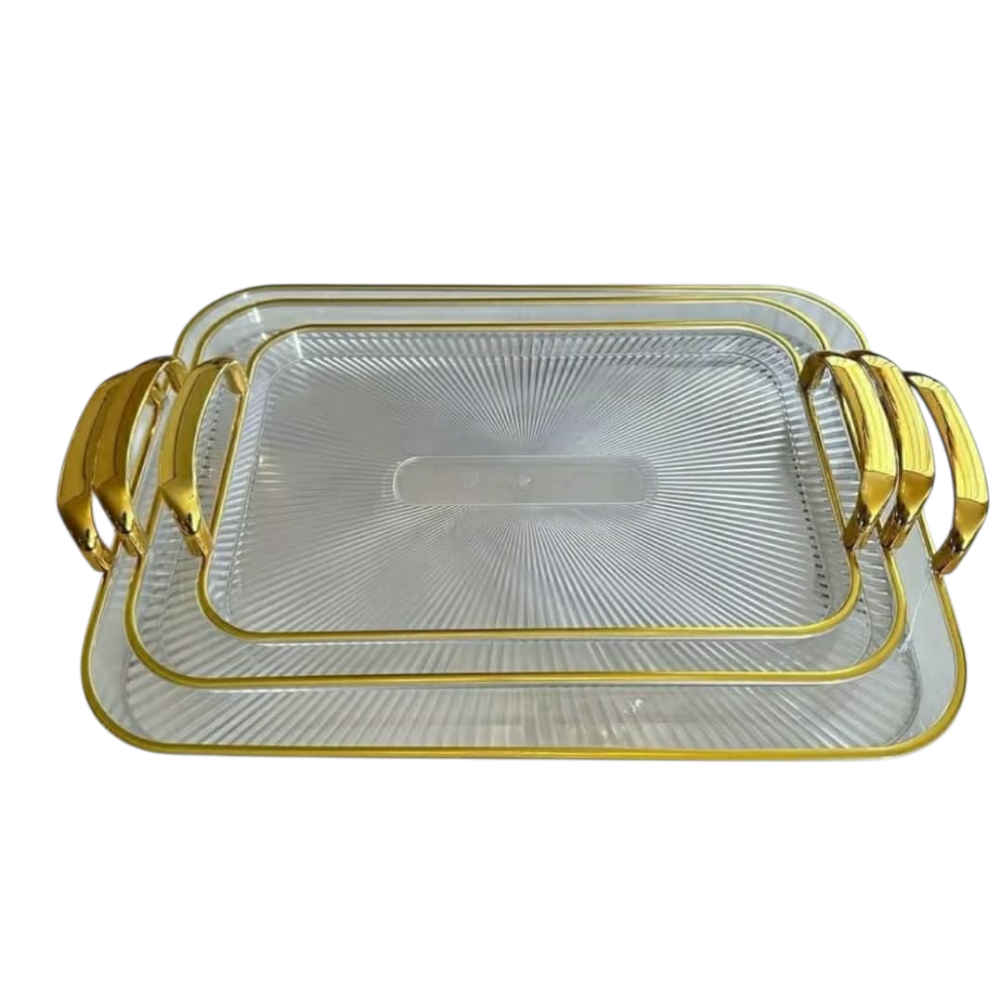 4 صحون تقديم اكريليك لون زجاجي شكل منحني - بمقبض ذهبي