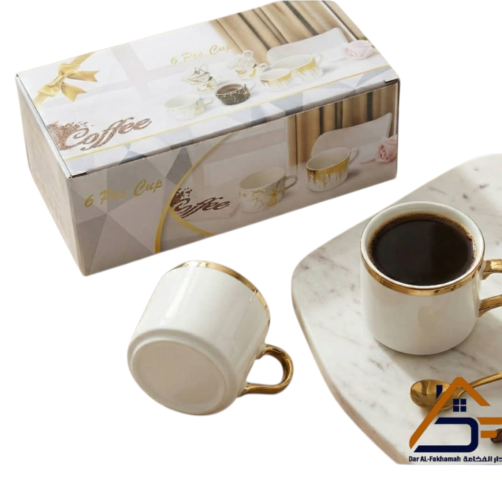 طقم اكواب شاي سيراميك أبيض بدون صحون - 6 حبات