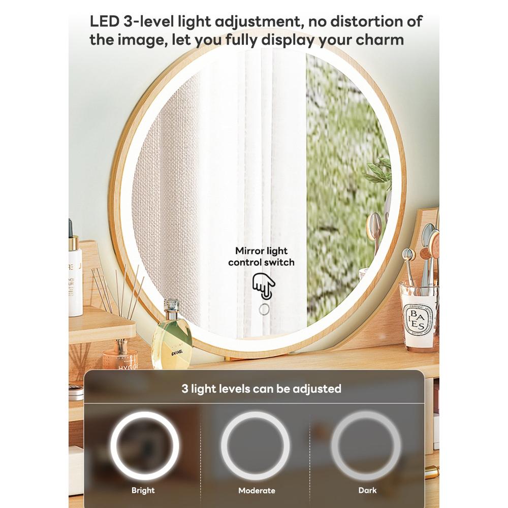 تسريحة غرفة نوم بمرآة LED 3 أدراج - بني