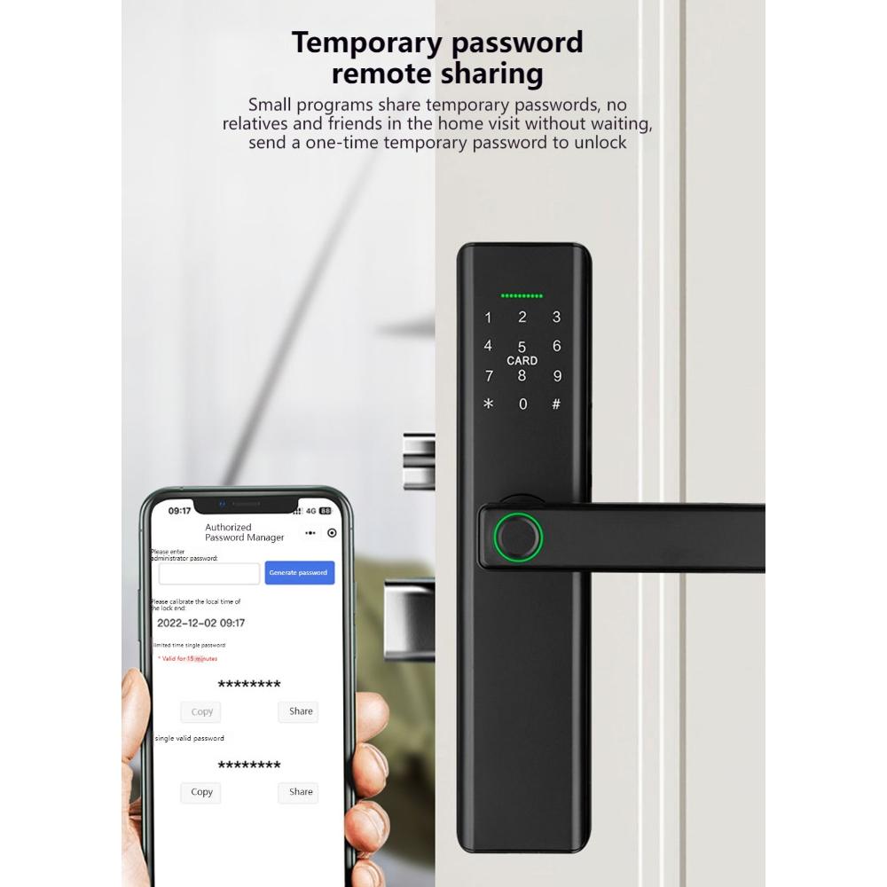 قفل باب ذكي P12_bk بصمة وتطبيق Wifi -أسود