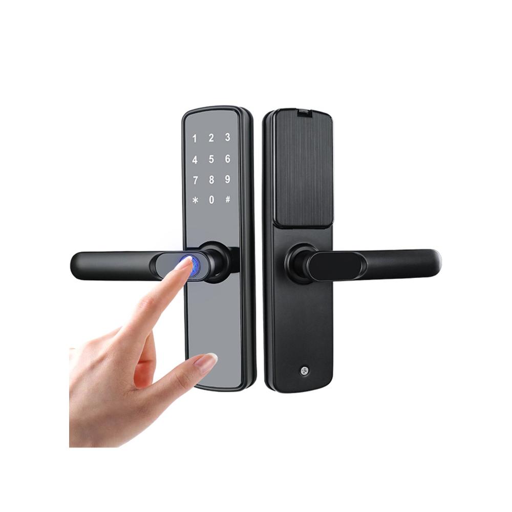 قفل ذكي قفل باب بيومتري Lock0112 ببصمة وتطبيق - أسود