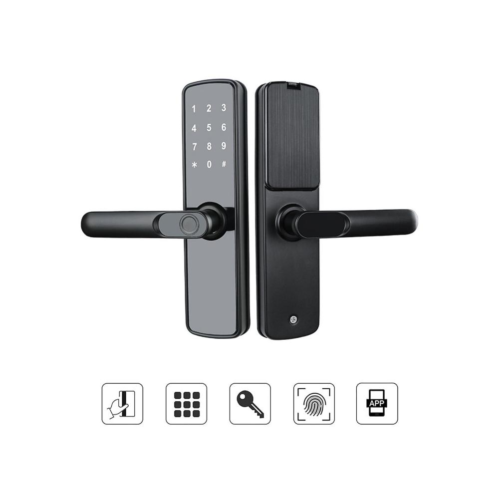 قفل ذكي قفل باب بيومتري Lock0112 ببصمة وتطبيق - أسود