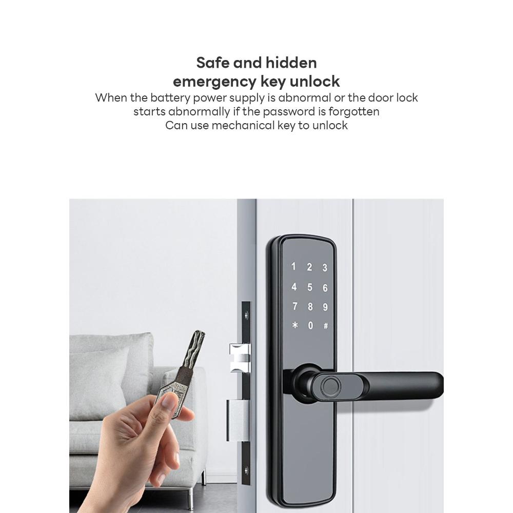 قفل ذكي قفل باب بيومتري Lock0112 ببصمة وتطبيق - أسود