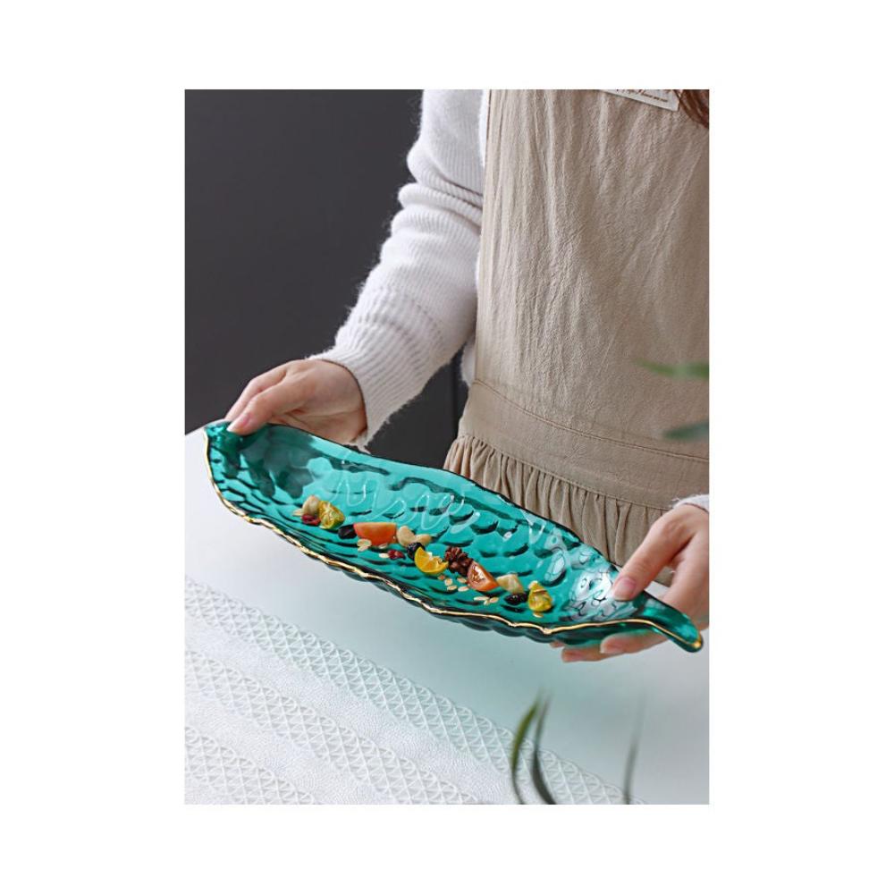 طبق زجاجي بشكل بازلاء بأبعاد 39x11.5x4.5 سم -أخضر