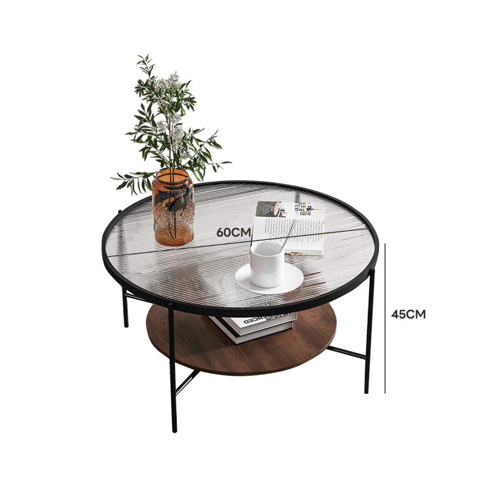 طاولة زجاجية دائرية مزدوجة الطبقات 60x60x45 سم - شفاف