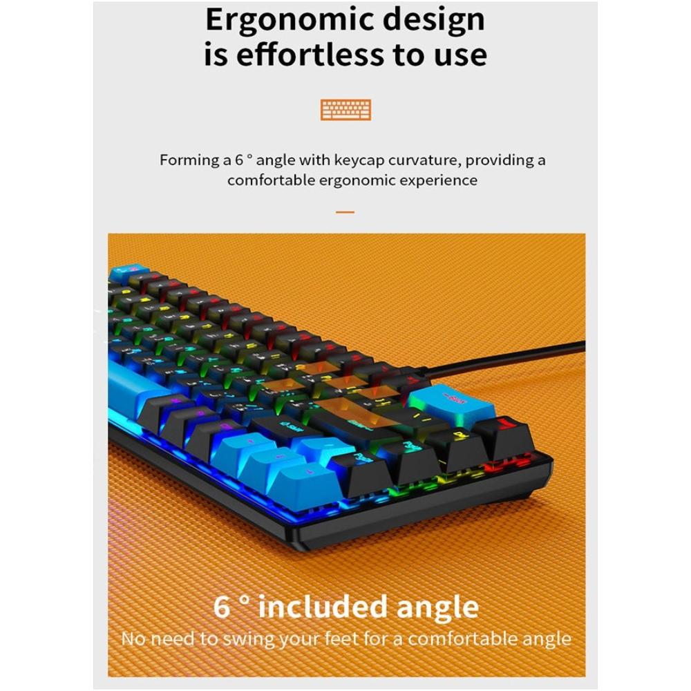 لوحة مفاتيح ألعاب ميكانيكية 68 مفتاح عربي إنجليزي - أزرق أسود