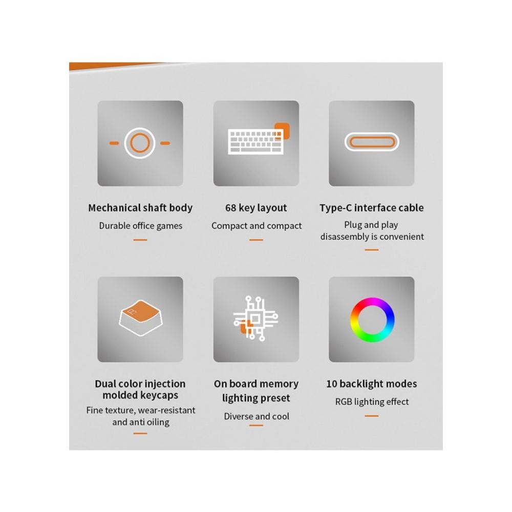 لوحة مفاتيح ألعاب ميكانيكية 68 مفتاح عربي إنجليزي - أزرق أسود