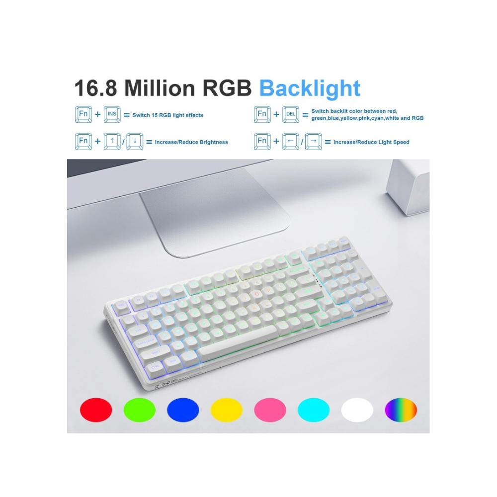 لوحة مفاتيح ميكانيكية سلكية 99 مفتاح مفتاح خطي فضي بإضاءة RGB - أبيض