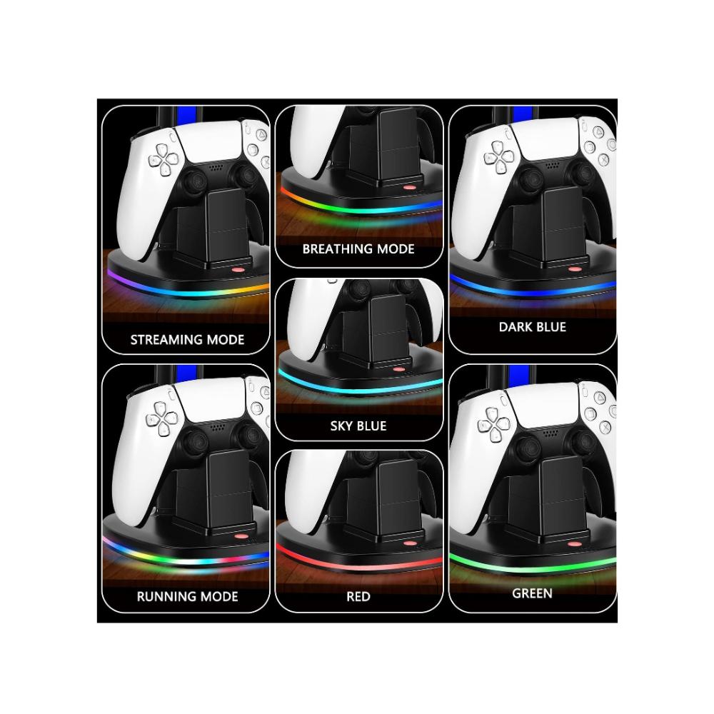 حامل شحن وحدة تحكم PS5 مع حامل سماعة رأس وشاحن USB - أسود