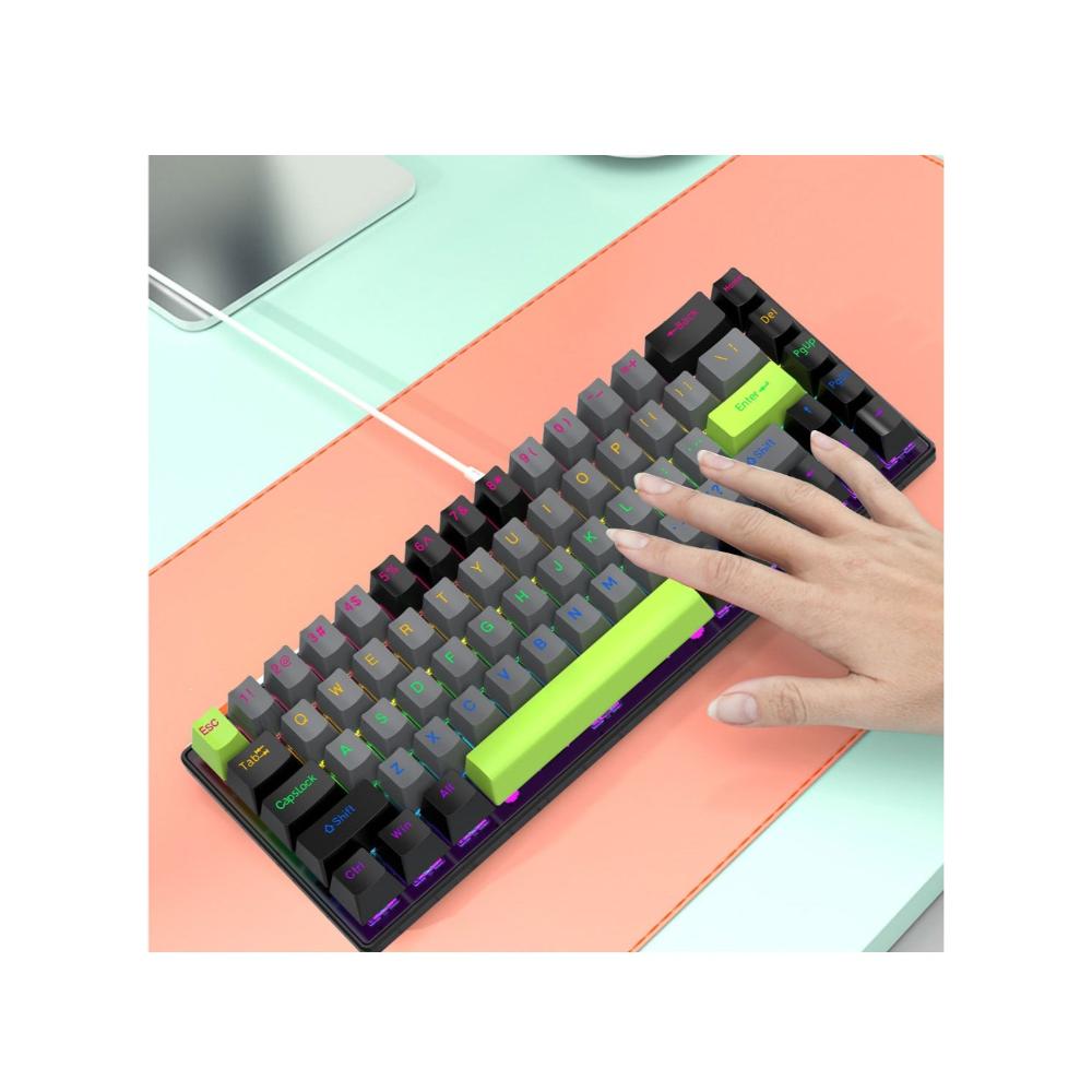 لوحة مفاتيح ألعاب سلكية 65% RGB، 68 مفتاحًا بمفتاح متعدد الالوان