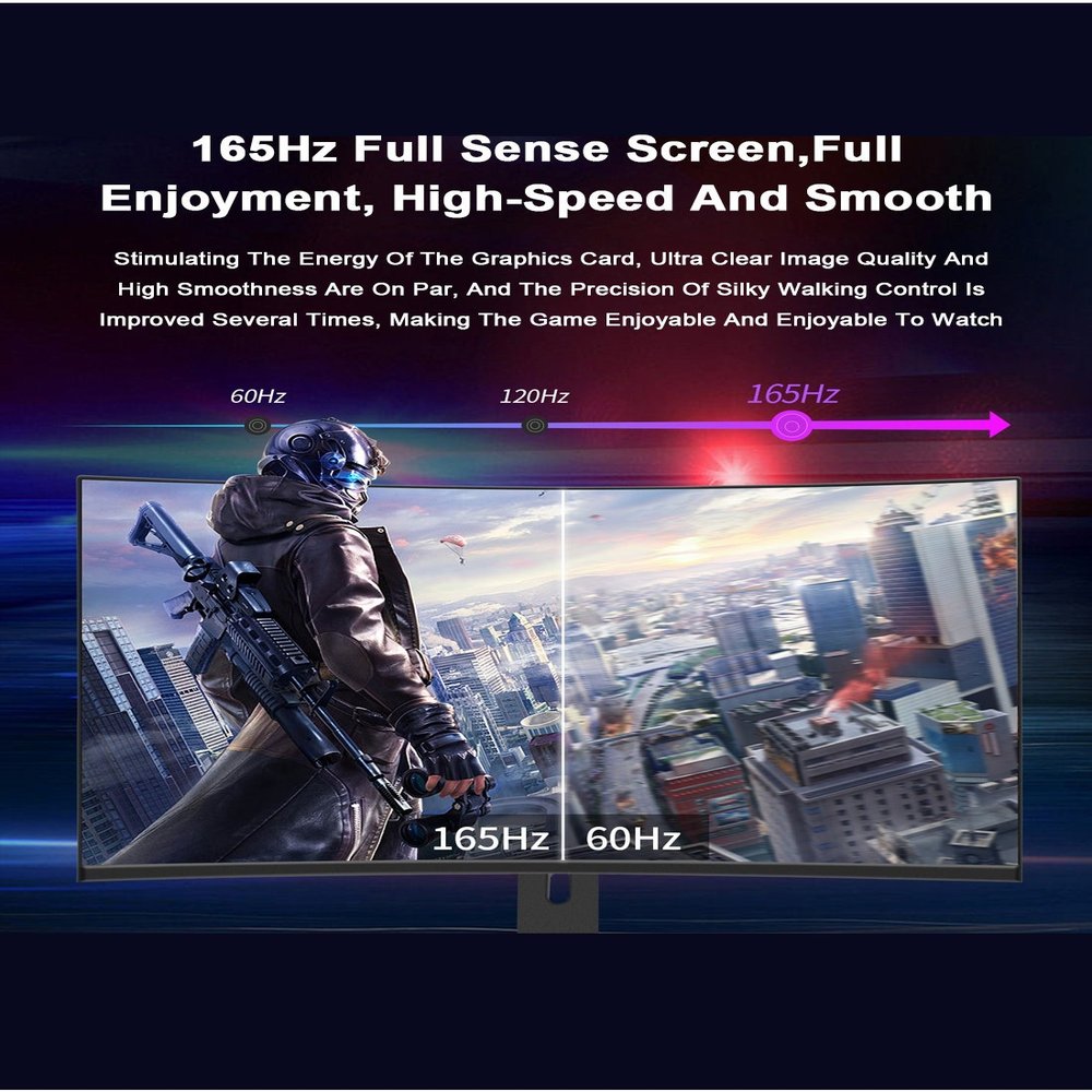 شاشة ألعاب منحنية 27 بوصة 165 هرتز مع إضاءة خلفية LED، شاشة كمبيوتر QHD 2560 × 1440 (2K) شاشة كمبيوتر 16:9 شاشة HDR عريضة استجابة 1 مللي ثانية (2*DP+2*HDMI+DC+Audio) أبيض