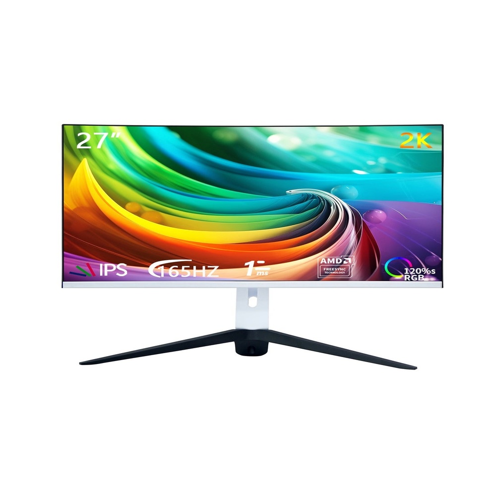 شاشة ألعاب منحنية 27 بوصة 165 هرتز مع إضاءة خلفية LED، شاشة كمبيوتر QHD 2560 × 1440 (2K) شاشة كمبيوتر 16:9 شاشة HDR عريضة استجابة 1 مللي ثانية (2*DP+2*HDMI+DC+Audio) أبيض
