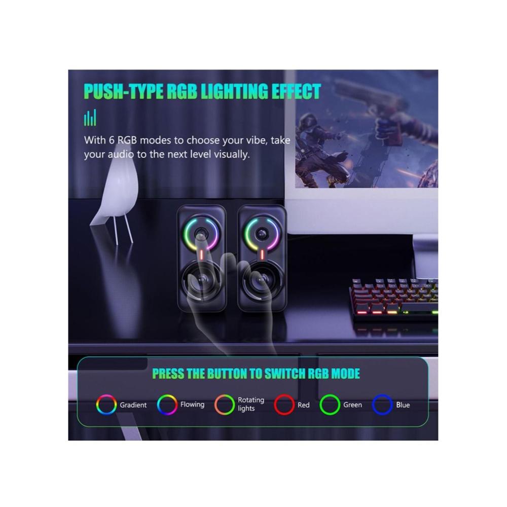 أونيكوما مكبر صوت بلوتوث سلكي ولاسلكي بإضاءة RGB للكمبيوتر واللابتوب