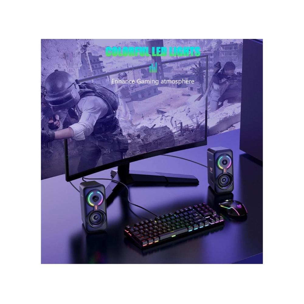 أونيكوما مكبر صوت بلوتوث سلكي ولاسلكي بإضاءة RGB للكمبيوتر واللابتوب