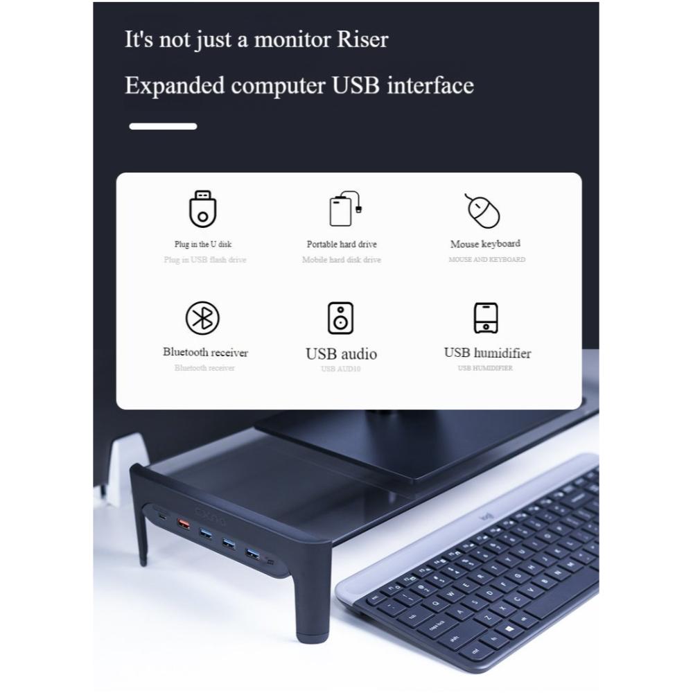 حامل شاشة بمحور USB 3.0 وشاحن سريع -شفاف