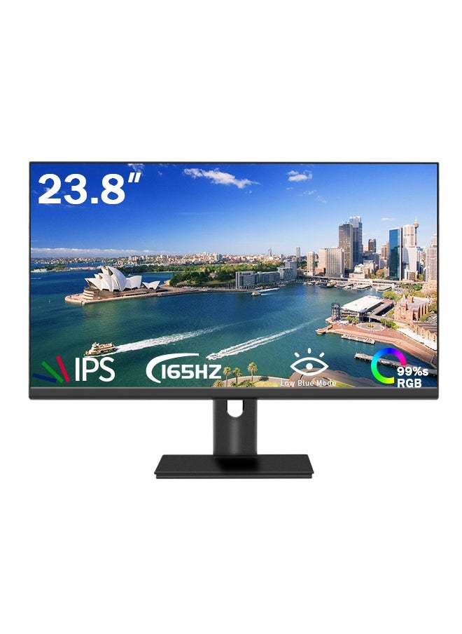 شاشة ألعاب منحنية بتقنية IPS بقياس 23.8 بوصة ودقة Full HD ومعدل تحديث يصل إلى 165 هرتز، بمداخل USB و HDMI و DP باللون الأسود.