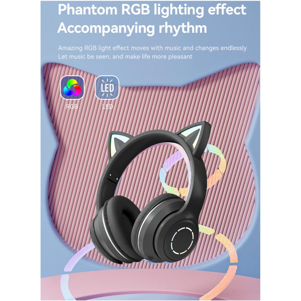 فلاشهوك سماعة رأس بلوتوث فوق الأذن ستيريو RGB مع بطاقة TF ووضع سلكي ولاسلكي - أسود