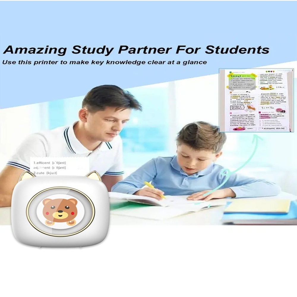 طابعة بلوتوث صغيرة الجيب طابعة حرارية محمولة مع طابعة + 5 ملصقات + 5 ورق عادي + 3 ورق ملون + 6 أقلام ملونة + 1 ملصق