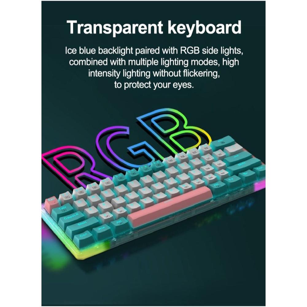 لوحة مفاتيح ألعاب ميكانيكية موديل Z-11T RGB سلكية 61 مفتاحا - أزرق