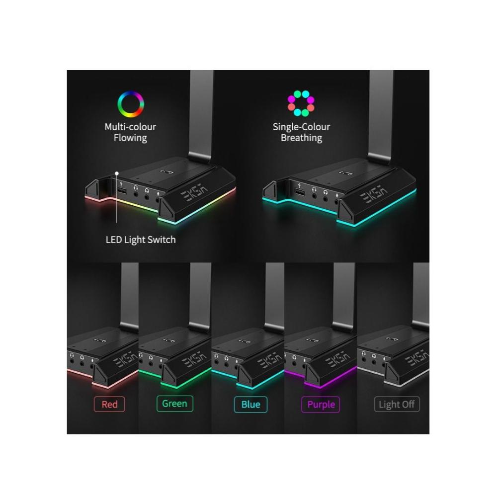 حامل سماعة مع USB ومقابس 3.5 مم - فضي