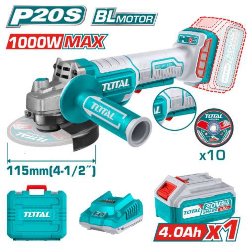 جلخ بطارية ليثيوم توتال 4.5هنش 20فولت شنطة متكامل بطارية واحدة