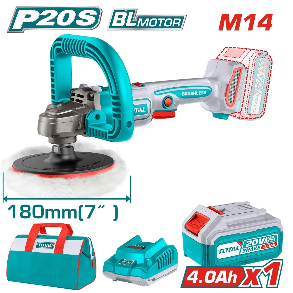 جلخ تلميع بطارية ليثيوم توتال 7هنش 
 20فولت شنطة متكامل