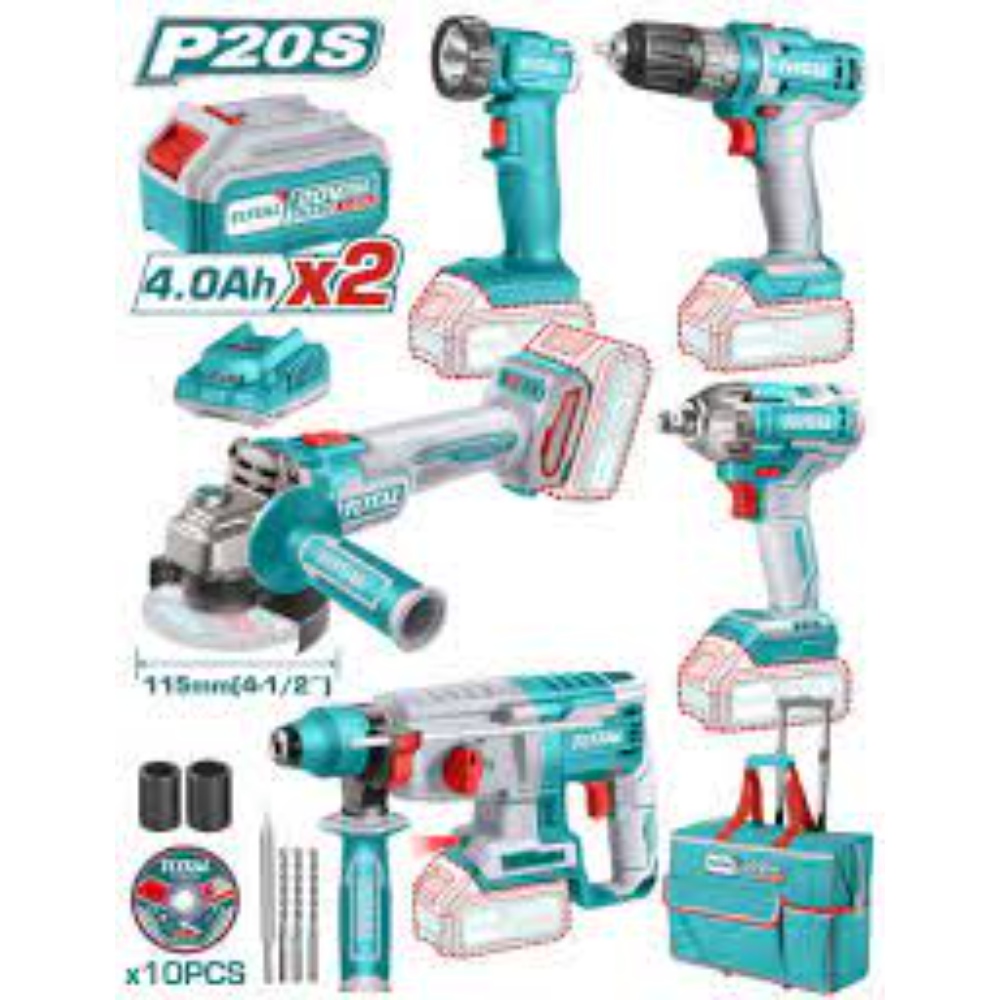 طقم معدات بطارية 20فولت توتال متكامل 5قطع