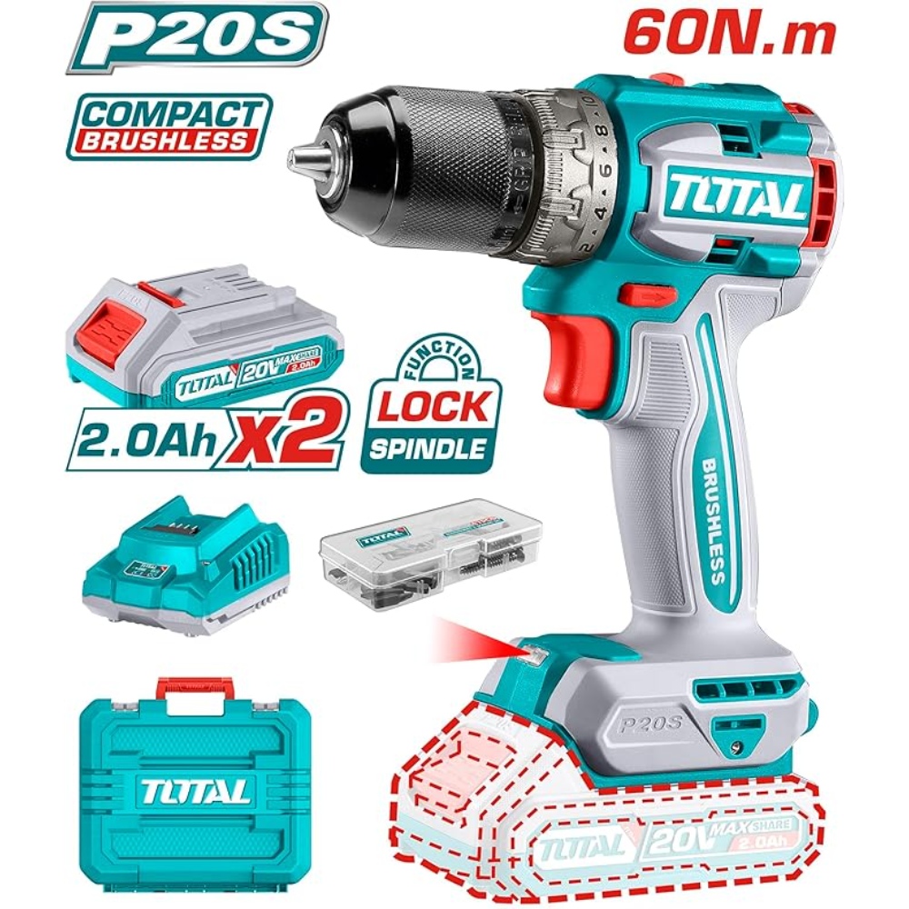 دريل بطارية ليثيوم 13مل توتال 
 20فولت متكامل