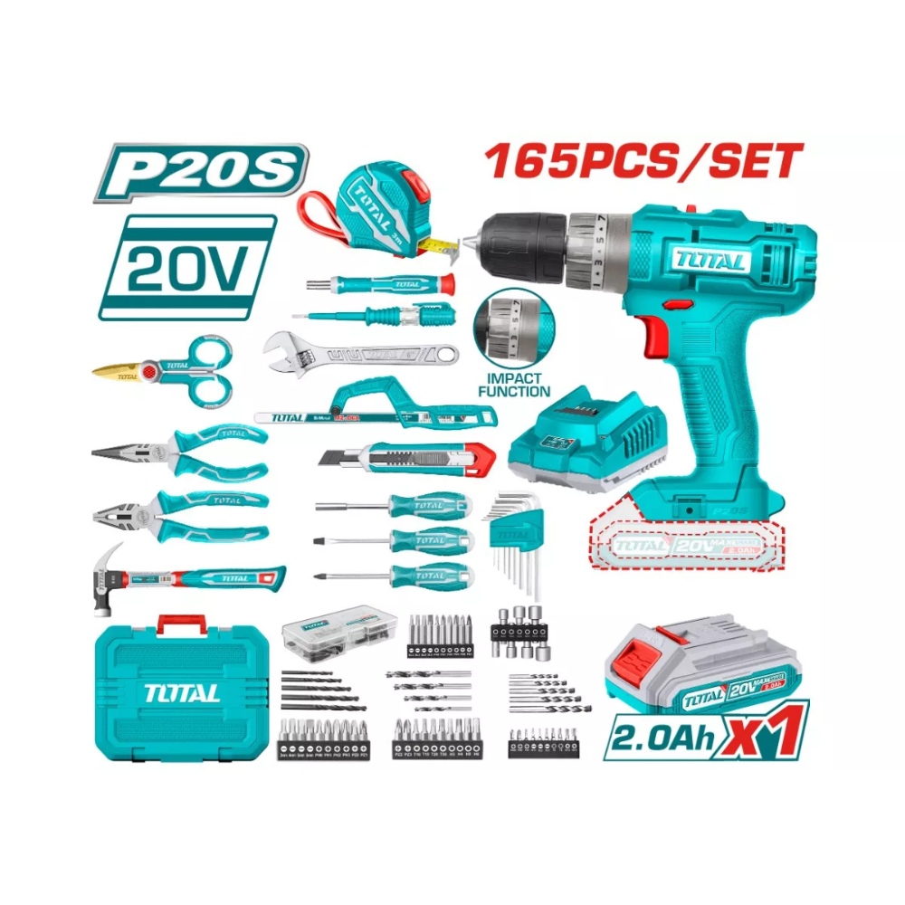 طقم دريل توتال 20فولت مع العدة 
 165 قطعة