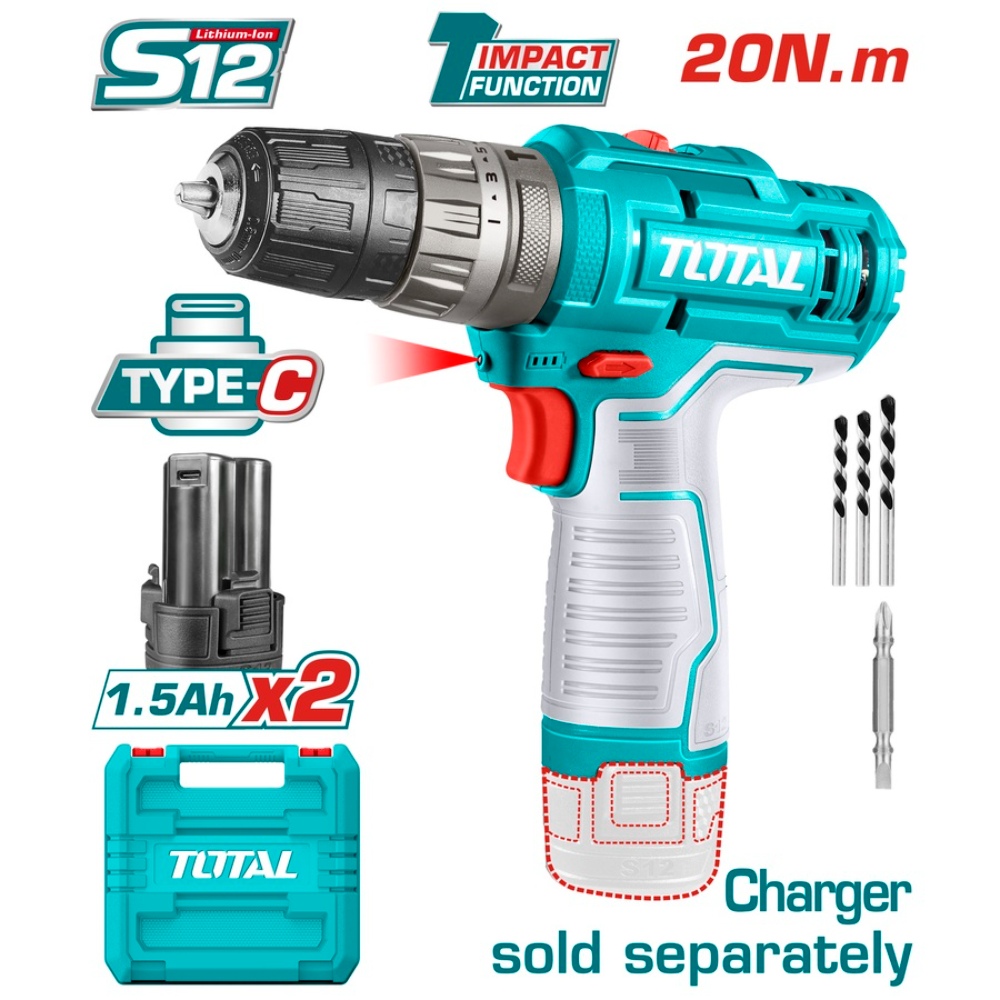 دريل بطارية توتال 12فولت سوبر مطرقة