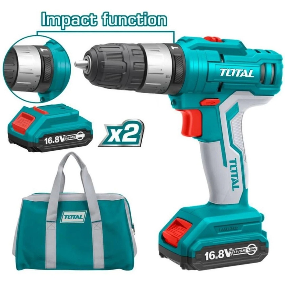 دريل بطارية ليثيوم توتال 16.8فولت مطرقة