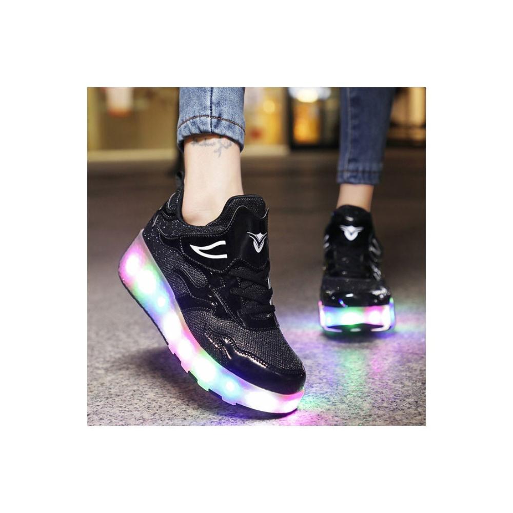 زلاجة هيليز للأطفال بعجلة مزدوجة وأضواء LED تصميم كوري مضاد للماء قابلة للتحويل