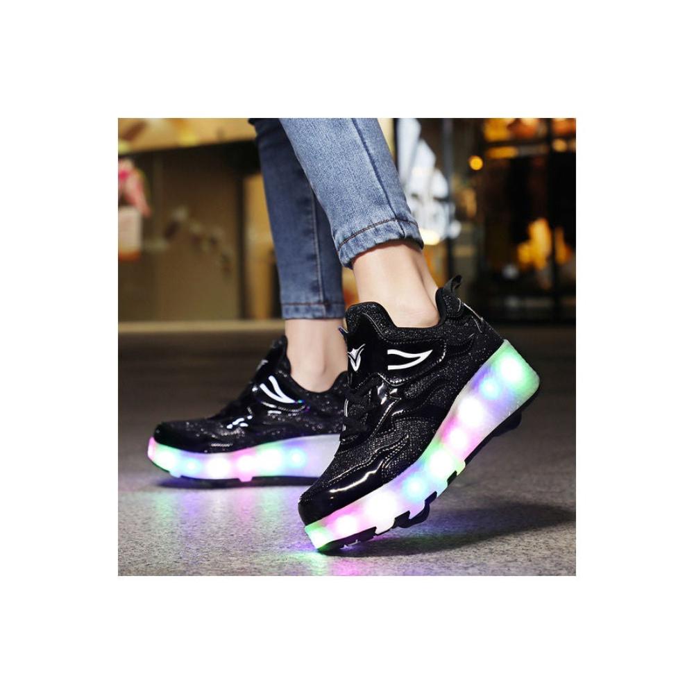 زلاجة هيليز للأطفال بعجلة مزدوجة وأضواء LED تصميم كوري مضاد للماء قابلة للتحويل