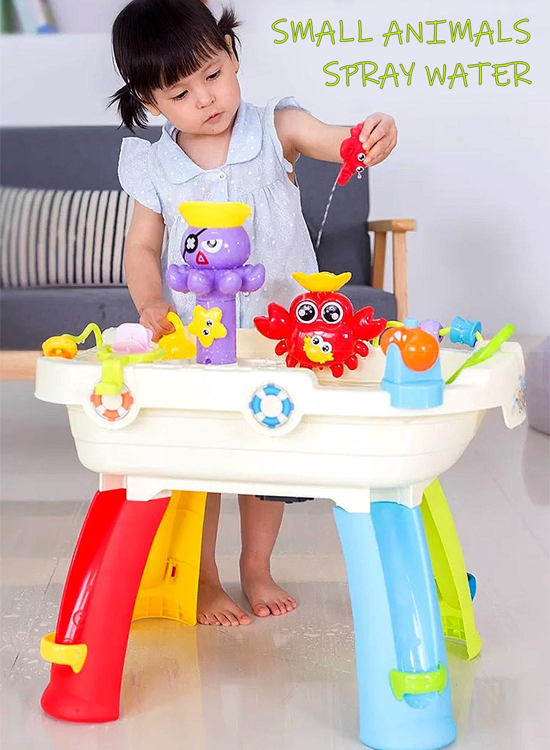 طاولة لعب ماء ورمل للأطفال مع ألعاب بحرية تفاعلية عمر 1 إلى 3 سنوات