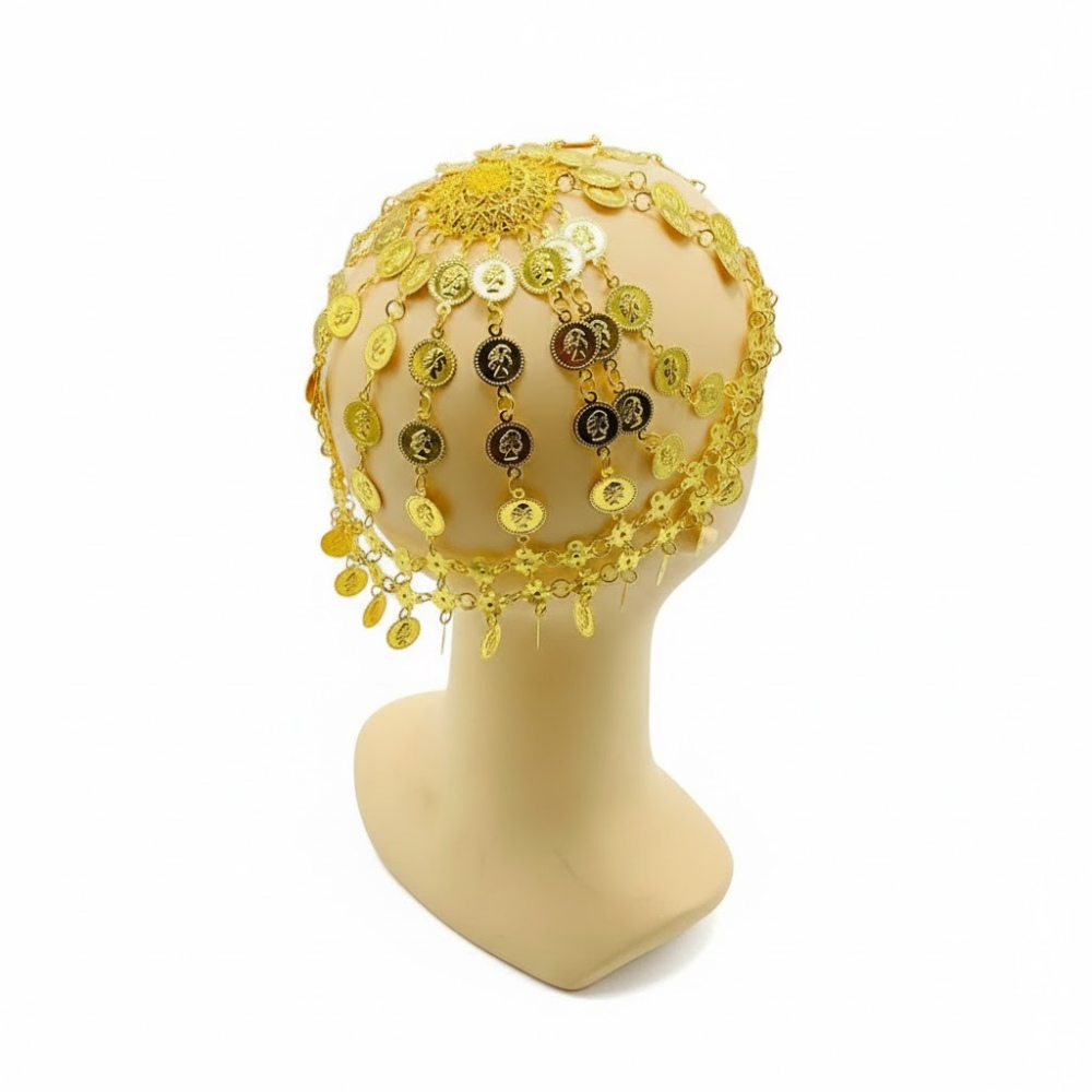 إكسسوار رأس ذهبي على شكل عملات معدنية