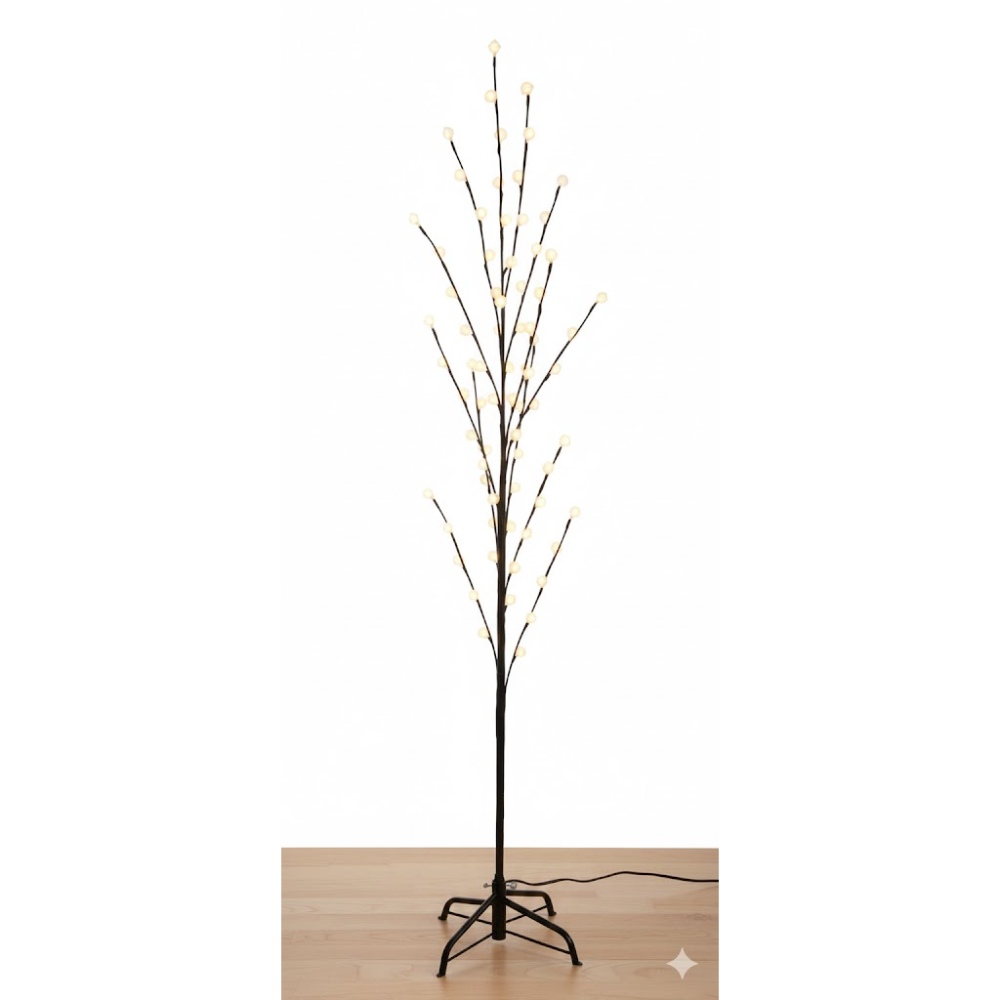 شجرة زهور مضيئة بإضاءة LED مع فروع وزهور كرز بيضاء تستخدم كديكور منزلي أو مصباح أرضي.