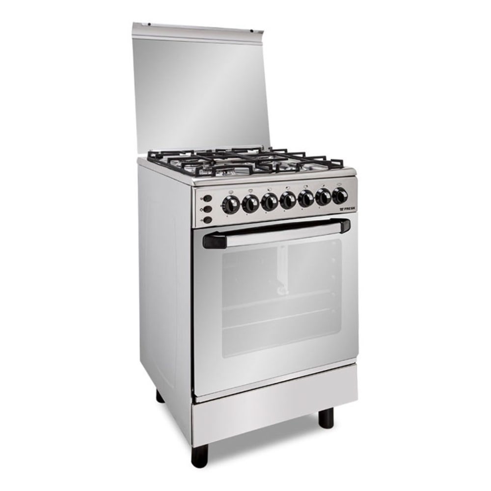 فريش طباخة غاز 4 شعلات قوة 60 واط و مقاس 55×55 سم مطورة مع فرن مدمج - فضي